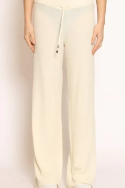 Pantalone in bouclu00e8 elasticizzato con coulisse panna