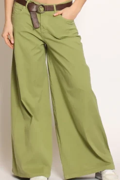 Pantalone LANY wide leg cotone elasticizzato olio