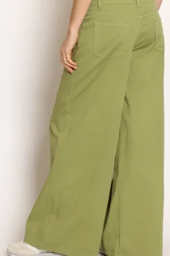 Pantalone LANY wide leg cotone elasticizzato olio