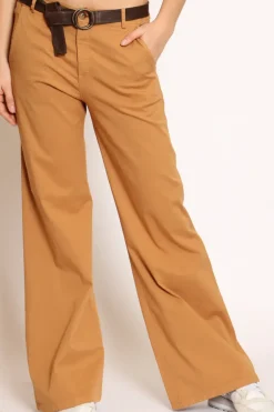 Pantalone lilly palazzo cotone elasticizzato caramel