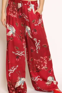Pantalone palazzo con laccio fantasia bordeaux