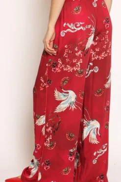 Pantalone palazzo con laccio fantasia bordeaux