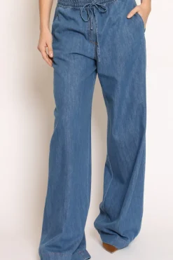 Pantalone palazzo elastico in vita denim
