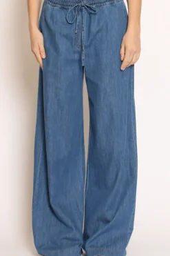 Pantalone palazzo elastico in vita denim