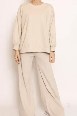 Pantalone palazzo felpa light beige