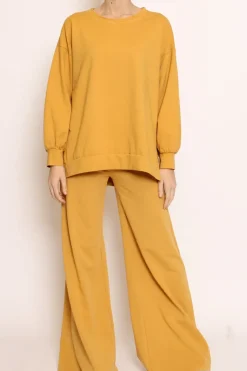 Pantalone palazzo felpa light senape