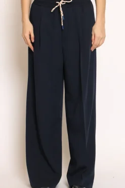 Pantalone palazzo pinces con laccio blu