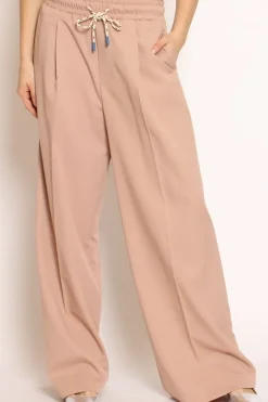 Pantalone palazzo pinces con laccio rosa