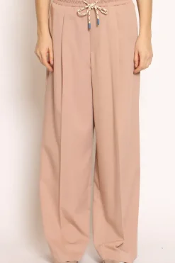 Pantalone palazzo pinces con laccio rosa