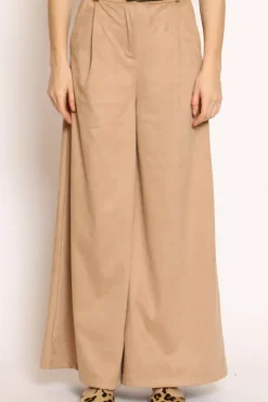 Pantalone palazzo scamosciato con pinces sabbia