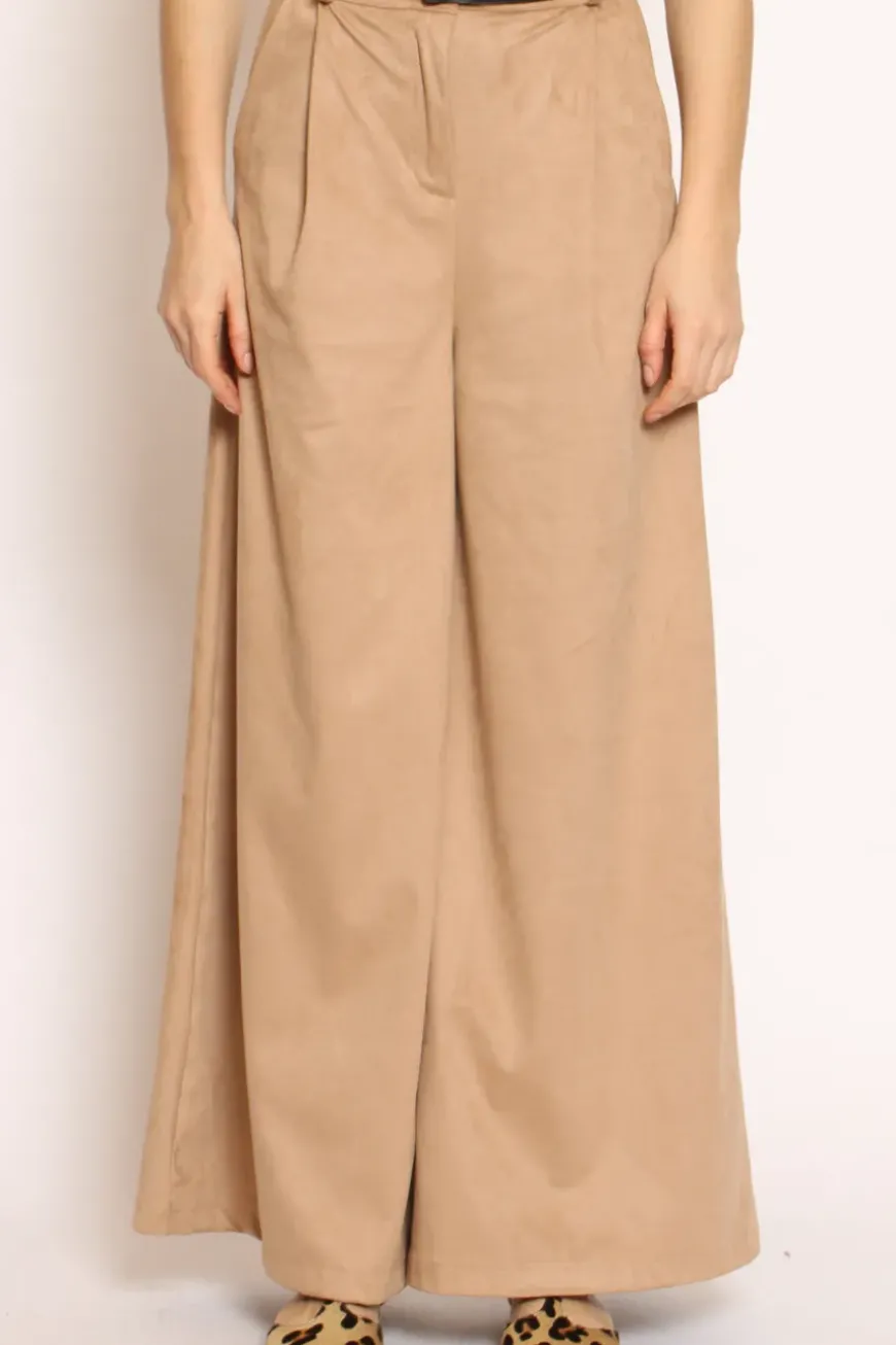 Pantalone palazzo scamosciato con pinces sabbia