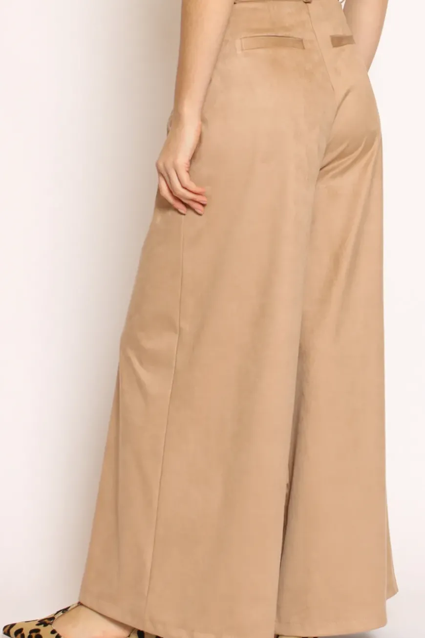 Pantalone palazzo scamosciato con pinces sabbia