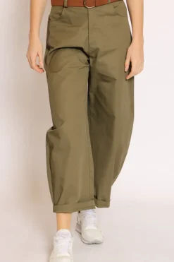 Pantaloni mom fit 100 % cotone militare