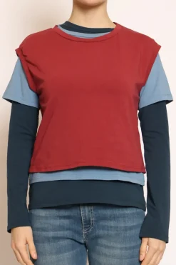 Set tre t-shirt in jersey elasticizzato cherry/avio/blu