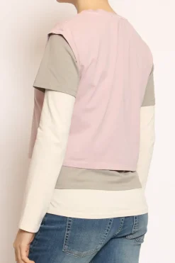 Set tre t-shirt in jersey elasticizzato rosa/taupe/burro