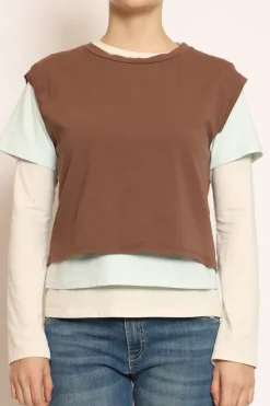 Set tre t-shirt in jersey elasticizzato moka/acqua/burro