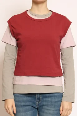 Set tre t-shirt in jersey elasticizzato cherry/rosa/taupe