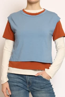 Set tre t-shirt in jersey elasticizzato avio/coccio/burro
