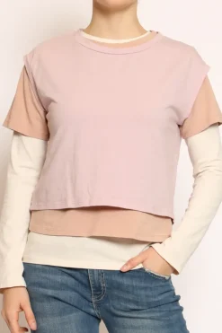 Set tre t-shirt in jersey elasticizzato rosa/peach/burro