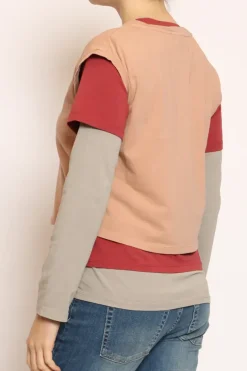 Set tre t-shirt in jersey elasticizzato peach/cherry/taupe