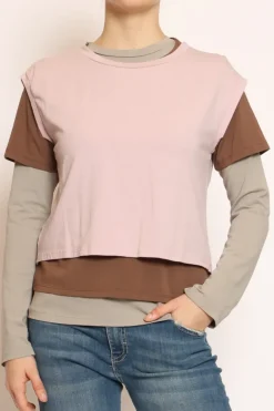 Set tre t-shirt in jersey elasticizzato rosa/moka/taupe