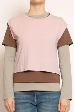 Set tre t-shirt in jersey elasticizzato rosa/moka/taupe