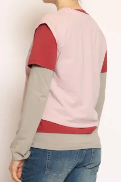 Set tre t-shirt in jersey elasticizzato rosa/cherry/taupe