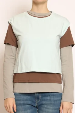 Set tre t-shirt in jersey elasticizzato acqua/moka/taupe