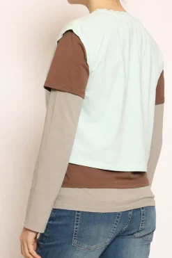 Set tre t-shirt in jersey elasticizzato acqua/moka/taupe