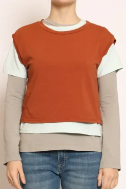 Set tre t-shirt in jersey elasticizzato coccio/acqua/taupe