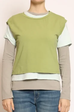 Set tre t-shirt in jersey elasticizzato oliva/acqua/taupe