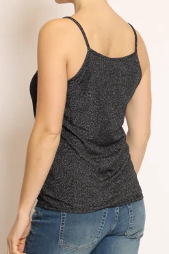 Top lurex argento scollo a v nero