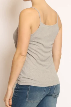 Top lurex argento scollo a v taupe
