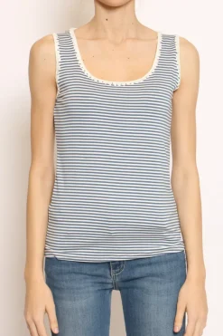 Top righe fine con passamaneria bianco/jeans