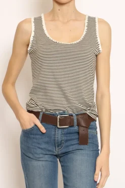 Top righe fine con passamaneria bianco/militare