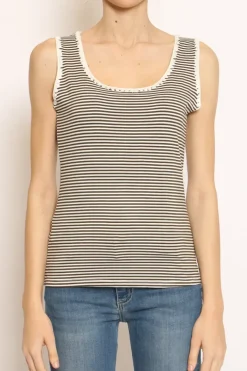 Top righe fine con passamaneria bianco/militare