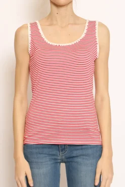 Top righe fine con passamaneria bianco/rosso