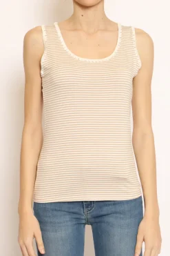 Top righe fine con passamaneria bianco/beige