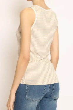 Top righe fine con passamaneria bianco/beige