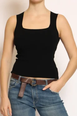 Top scollo quadrato in filo di viscosa nero