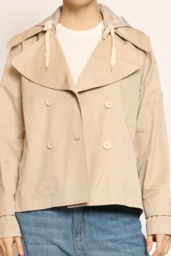 Trench in cotone con cappuccio nylon rimovibile beige