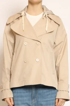 Trench in cotone con cappuccio nylon rimovibile beige