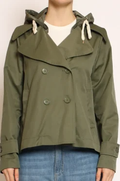Trench in cotone con cappuccio nylon rimovibile militare