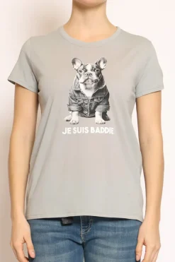 T- shirt cane con giubbino grigio