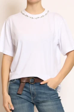 T-shirt catena collo bianco