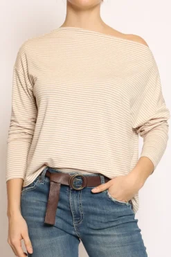 T-shirt CLOE righe in jersey beige/bianco