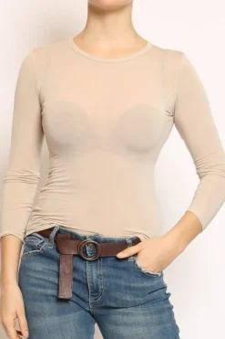 T-shirt elasticizzata misto seta sand