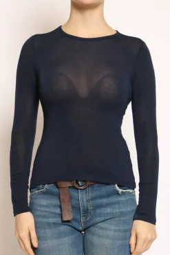 T-shirt elasticizzata misto seta blu