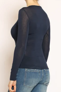 T-shirt elasticizzata misto seta blu
