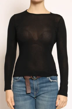 T-shirt elasticizzata misto seta nero